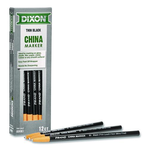 Image of DixonÂ® China Marker, Black, Thin Lead, 12/Pack