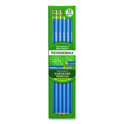 Image of Ticonderoga® 142090002 Erasable Colored Pencils, 2.6 mm, 2B (#2), Blue Lead, Blue Barrel, 12/Pack