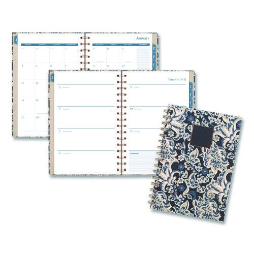 Image of Cambridge® 1763200 Elizabeth Weekly/Monthly Planner, 8.5 x 5.5, Floral Artwork, Blue Cover, 12-Month (Jan-Dec): 2026