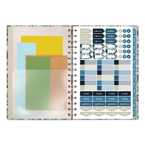 Image of Cambridge® 1763200 Elizabeth Weekly/Monthly Planner, 8.5 x 5.5, Floral Artwork, Blue Cover, 12-Month (Jan-Dec): 2026