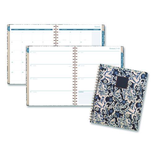 Image of Cambridge® 1763905 Elizabeth Weekly/Monthly Planner, 11 x 8.5, Floral Artwork, Blue Cover, 12-Month  (Jan-Dec): 2026