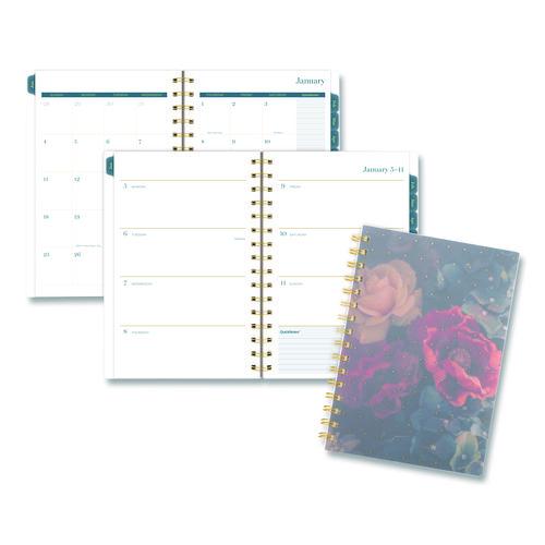 Image of Cambridge® 1768200 Midnight Garden Weekly/Monthly Planner, 8.5 x 5.5, Floral Artwork, Black/Pink/Green Cover, 12-Month (Jan-Dec): 2026