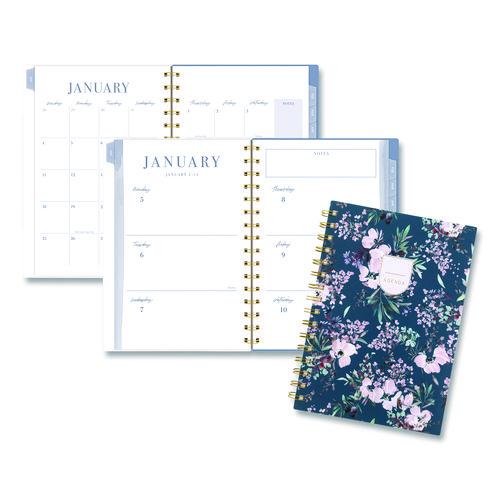 Image of Cambridge® LB40200 Weekly/Monthly Calista Floral Planners, 8.5 x 5.5, Floral Artwork, Blue/Purple/Green Cover, 13-Month: Jan 2026 to Jan 2027