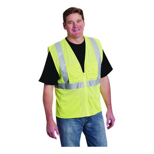 Image of PIP 302-MVGZ4PLY-XL ANSI Class 2 Four Pocket Zipper Safety Vest, Polyester Mesh, X-Large, Hi-Viz Lime Yellow