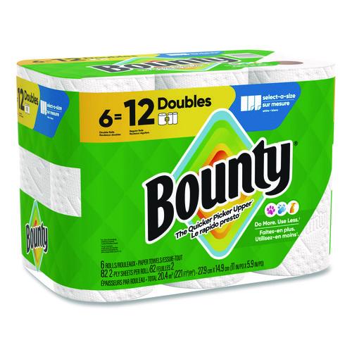 Image of Bounty® 80798314 Select-a-Size Kitchen Roll Paper Towels, 2-Ply, 6 x 11, White, 82 Sheets/Double Roll, 6 Rolls/Carton