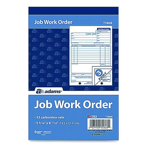 Image of Adams® 3-584 Work Order Form, Three-Part Carbonless, 5.66 x 9, 250 Sets/Pack