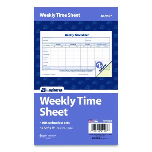 Image of Adams® 9507ABF Weekly Time Sheets, One Part (No Copies), 8.5 x 5.5, 100 Forms/Pad, 2 Pads/Pack