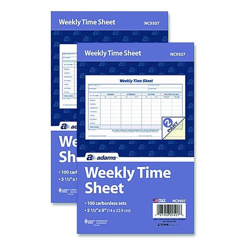 Image of Adams® 9507ABF Weekly Time Sheets, One Part (No Copies), 8.5 x 5.5, 100 Forms/Pad, 2 Pads/Pack