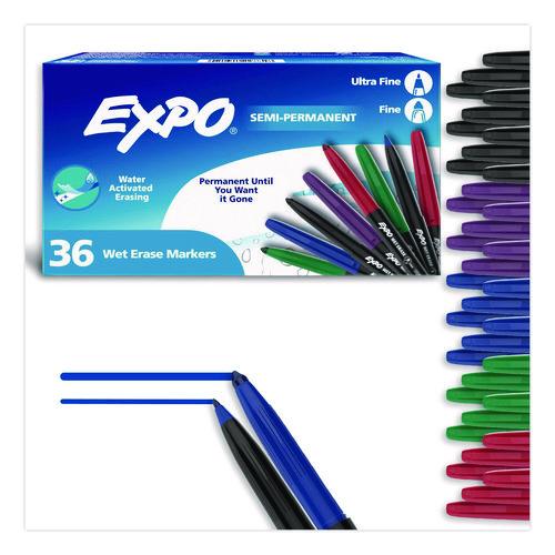 Image of EXPO® 2211378 Wet Erase Markers, Fine; Ultra Fine Tip, Assorted Colors, 36/Box