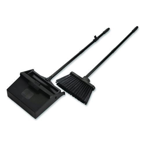 Image of Carlisle 36141503 Duo-Pan Upright Dust Pan and Broom, 11.8 x 36, 24.5" Handle, Plastic, Black