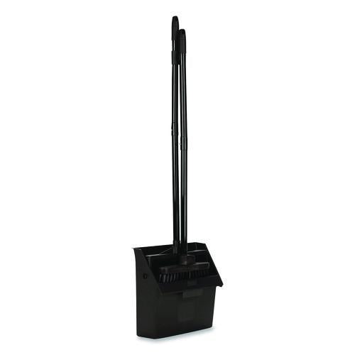 Image of Carlisle 36141503 Duo-Pan Upright Dust Pan and Broom, 11.8 x 36, 24.5" Handle, Plastic, Black
