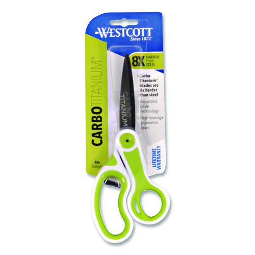 Image of Westcott® 17444 CarboTitanium Bonded Scissors, 8" Long, 3.25" Cut Length, Straight White/Green Handle
