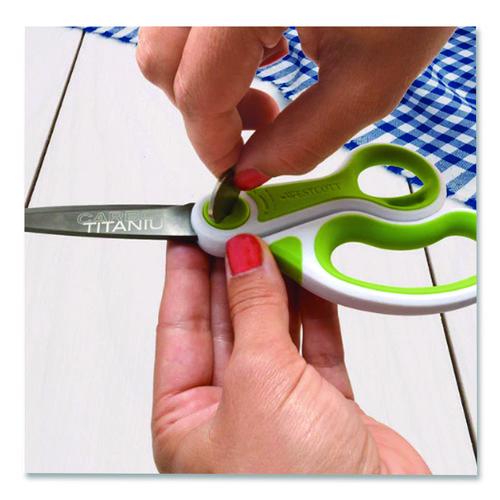 Image of Westcott® 17444 CarboTitanium Bonded Scissors, 8" Long, 3.25" Cut Length, Straight White/Green Handle