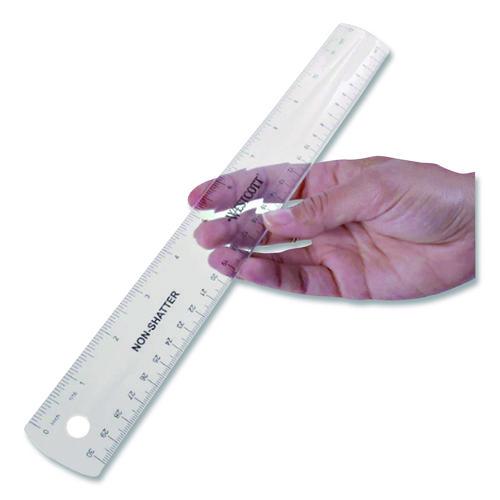 Image of Westcott® 17725 Non-Shatter Flexible Ruler, Standard/metric, 12" (30 Cm) Long, Plastic, Clear, 12/box