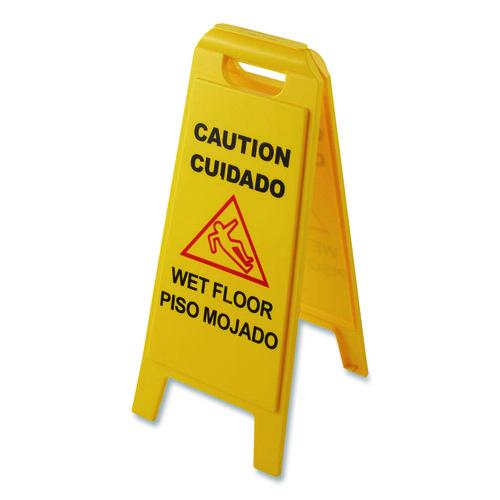 Image of Carlisle 3690000 Wet Floor Sign (English/Spanish), 11 x 25 x 25, Yellow