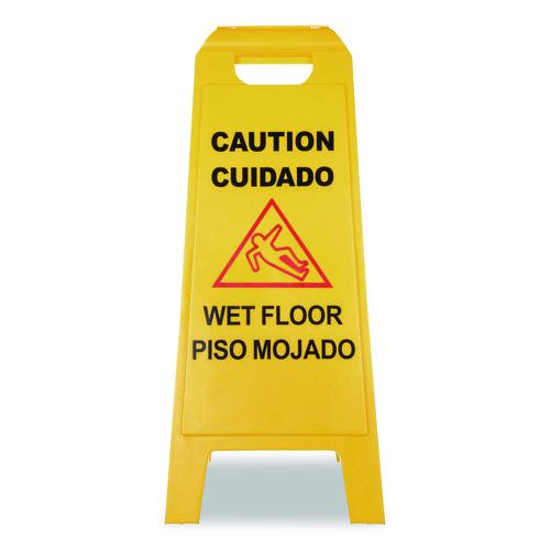 Image of Carlisle 3690000 Wet Floor Sign (English/Spanish), 11 x 25 x 25, Yellow