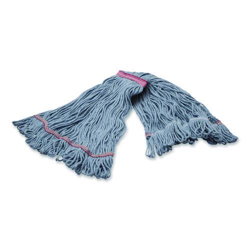 Image of Carlisle 369423B14 Medium Blue Looped-End Mop, Cotton, 43 x 6 x 3, Red
