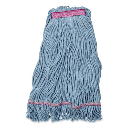 Image of Carlisle 369423B14 Medium Blue Looped-End Mop, Cotton, 43 x 6 x 3, Red