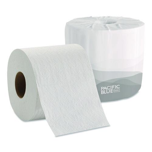 Image of Georgia Pacific® Professional 19881/01 Pacific Blue Basic Embossed Bathroom Tissue, Septic Safe, 1-Ply, White, 550 Sheets/Roll, 80 Rolls/Carton