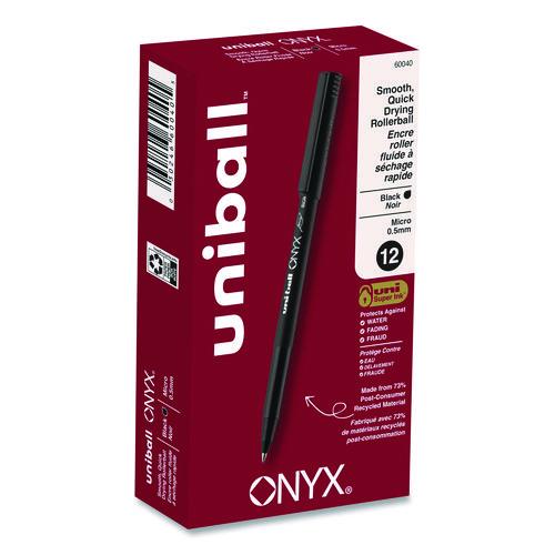 Image of uniball® 60040 ONYX Rollerball Pen, Stick, Micro 0.5 mm, Black Ink, Black Barrel, Dozen