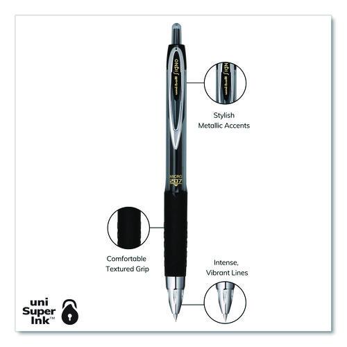 Image of uniball® 61255 Signo 207 Gel Pen, Retractable, Fine 0.5 mm, Black Ink, Smoke/Black Barrel, Dozen