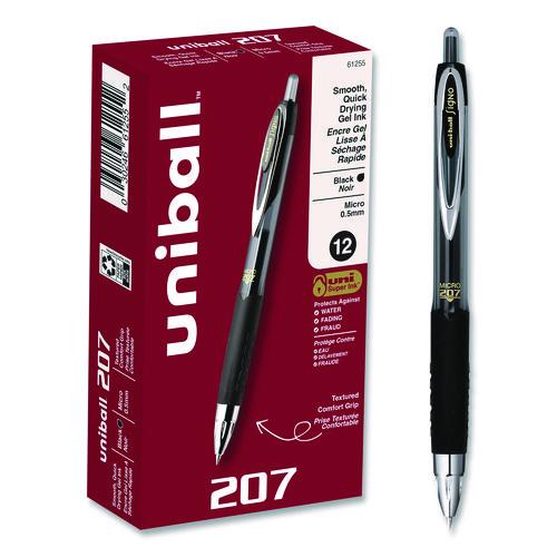 Image of uniball® 61255 Signo 207 Gel Pen, Retractable, Fine 0.5 mm, Black Ink, Smoke/Black Barrel, Dozen