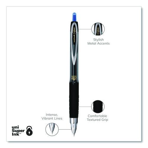 Image of uniball® 61256 Signo 207 Gel Pen, Retractable, Fine 0.5 mm, Blue Ink, Smoke/Black/Blue Barrel, Dozen