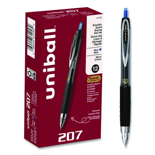 Image of uniball® 61256 Signo 207 Gel Pen, Retractable, Fine 0.5 mm, Blue Ink, Smoke/Black/Blue Barrel, Dozen