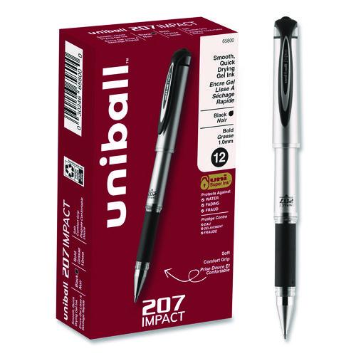 Image of uniball® 65800 207 Impact Gel Pen, Stick, Bold 1 Mm, Black Ink, Silver/black Barrel