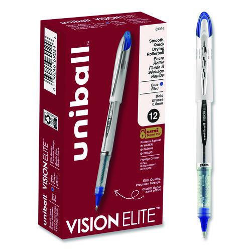 Image of uniball® 69024 VISION ELITE Rollerball Pen, Stick, Bold 0.8 mm, Blue Ink, White/Blue/Clear Barrel