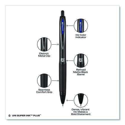 Image of uniball® 70457 207 Plus+ Gel Pen, Retractable, Medium 0.7 mm, Blue Ink, Black Barrel, 4/Pack