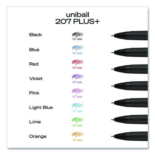 Image of uniball® 70457 207 Plus+ Gel Pen, Retractable, Medium 0.7 mm, Blue Ink, Black Barrel, 4/Pack