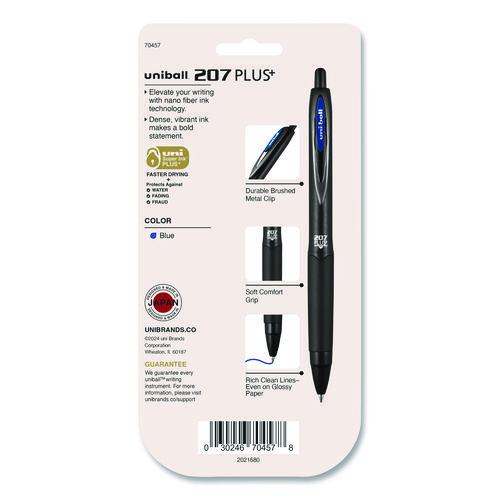 Image of uniball® 70457 207 Plus+ Gel Pen, Retractable, Medium 0.7 mm, Blue Ink, Black Barrel, 4/Pack