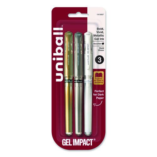 Image of uniball® 1919997 Signo Impact Gel Pen, Stick, Bold 1 mm, Assorted Metallic Ink and Barrel Colors, 3/Pack