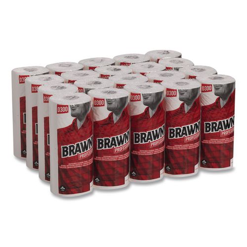 Image of Brawny® Professional 20085 Premium DRC Perforated Roll Wipers, 1-Ply, 11 x 9.38, Unscented, White, 84/Roll, 20 Rolls/Carton