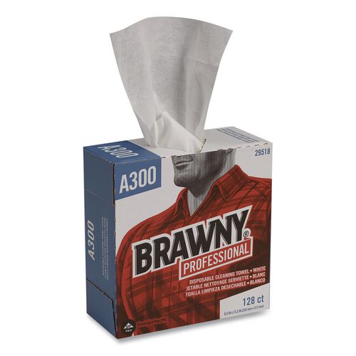 Image of Brawny® Professional 29518 Airlaid Medium Duty Wipers, Cloth, 1-Ply, 9.2 x 12.4, Unscented, White, 128/Box, 10 Boxes/Carton