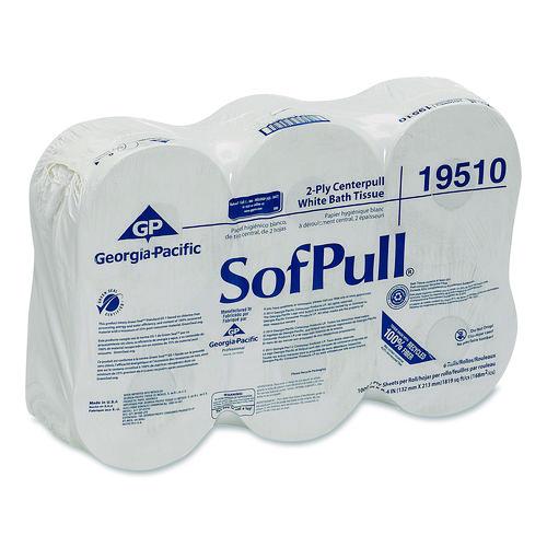 Image of Georgia Pacific® Professional 19510 High Capacity Center-Pull Tissue, Septic Safe, 2-Ply, White, 1,000 Sheets/Roll, 6 Rolls/Carton