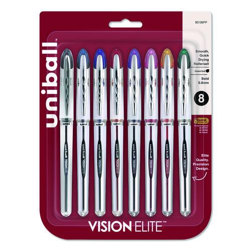 Image of uniball® 90199PP VISION ELITE Rollerball Pen, Stick, Bold 0.8 mm, Assorted Ink and Barrel Colors, 8/Pack
