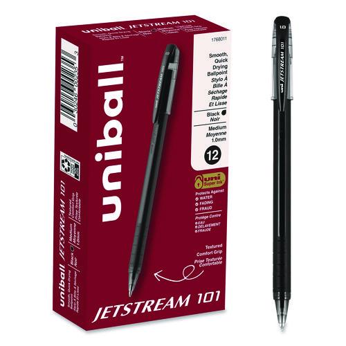 Image of uniball® 1768011 Jetstream 101 Hybrid Gel Pen, Stick, Bold 1 mm, Black Ink, Black Barrel, Dozen