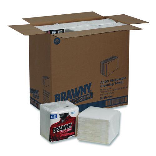 Image of Brawny® Professional 28612 Professional Cleaning Towels, 1-Ply, 12 X 13, White, 50/pack, 18 Packs/carton