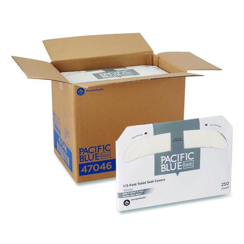 Image of Georgia Pacific® Professional 47046 Safe-T-Gard Half-Fold Toilet Seat Covers, 14.5 X 17, White, 250/pack, 20 Packs/carton