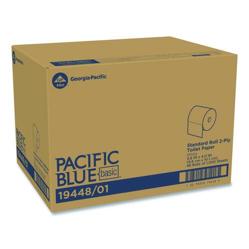 Image of Georgia Pacific® Professional 19448/01 Pacific Blue Basic High-Capacity Bathroom Tissue, Septic Safe, 2-Ply, White, 1,000 Sheets/roll, 48 Rolls/carton