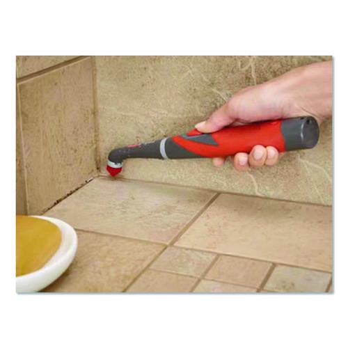 Image of Rubbermaid® 2057486 Reveal Power Scrubber, Red/White Nylon Bristles, 1.73" Brush, Red Plastic Handle