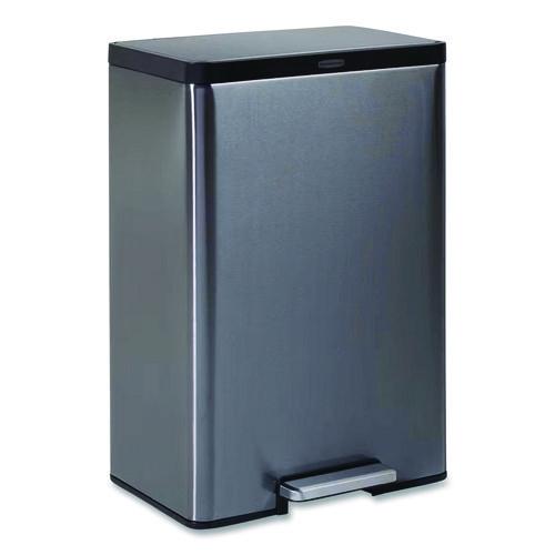 Image of Rubbermaid® 2112520 Elite Step-On Trash Can, 12 gal, Metal, Charcoal Stainless Steel/Black
