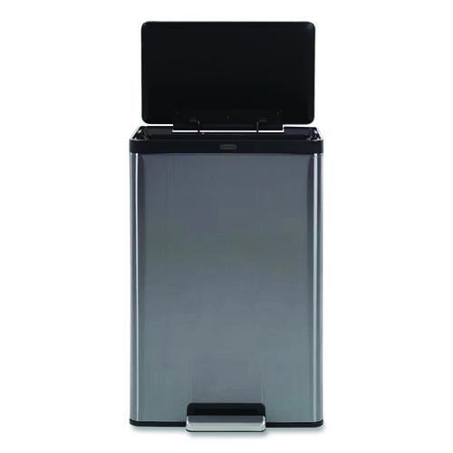 Image of Rubbermaid® 2112520 Elite Step-On Trash Can, 12 gal, Metal, Charcoal Stainless Steel/Black