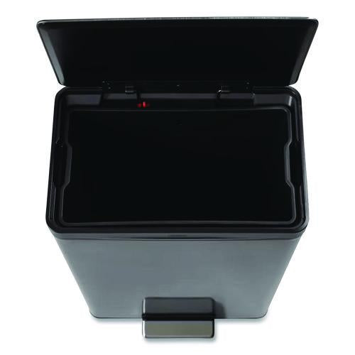Image of Rubbermaid® 2112520 Elite Step-On Trash Can, 12 gal, Metal, Charcoal Stainless Steel/Black