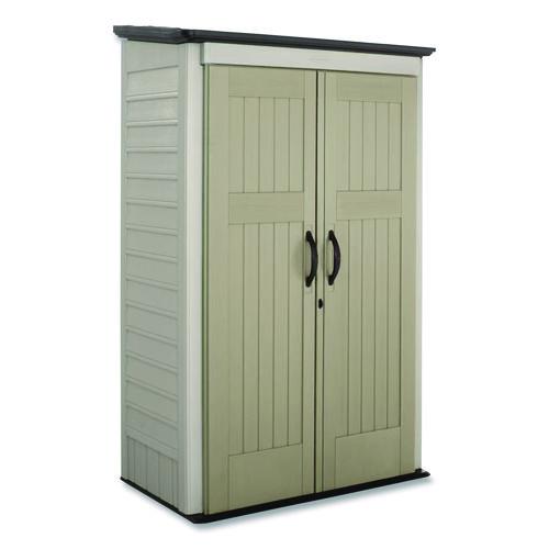 Image of Rubbermaid® FG5L3000SDONX Vertical Storage Shed, 53 cu ft, 2.5 ft x 4 ft x 7 ft, Sandstone/Faint Maple