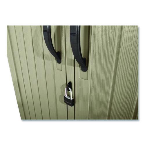 Image of Rubbermaid® FG5L3000SDONX Vertical Storage Shed, 53 cu ft, 2.5 ft x 4 ft x 7 ft, Sandstone/Faint Maple