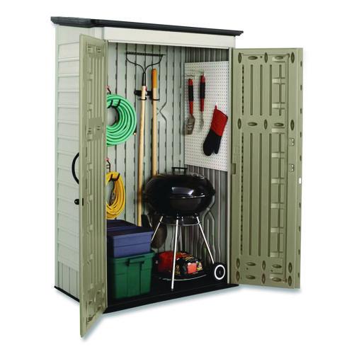 Image of Rubbermaid® FG5L3000SDONX Vertical Storage Shed, 53 cu ft, 2.5 ft x 4 ft x 7 ft, Sandstone/Faint Maple