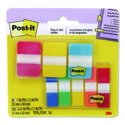 Image of Post-it® Tabs 686-COMBO1 Tabs and Flags Combo Pack, 100 0.47" Flags, 36 1" Tabs, Assorted Colors